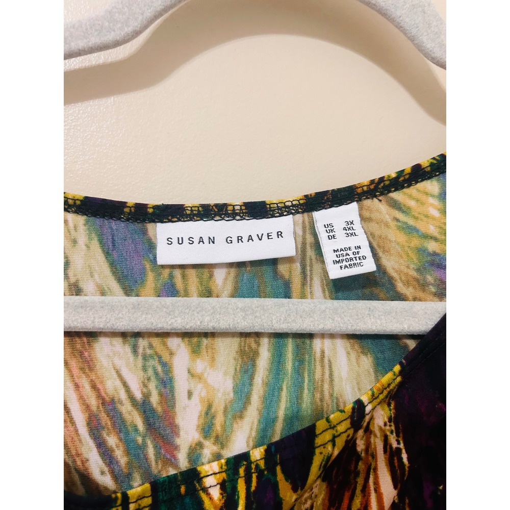 Susan Graver Size 3X Liquid Knit Feather Abstract Print Tunic Top Multicolor - Picture 2 of 6